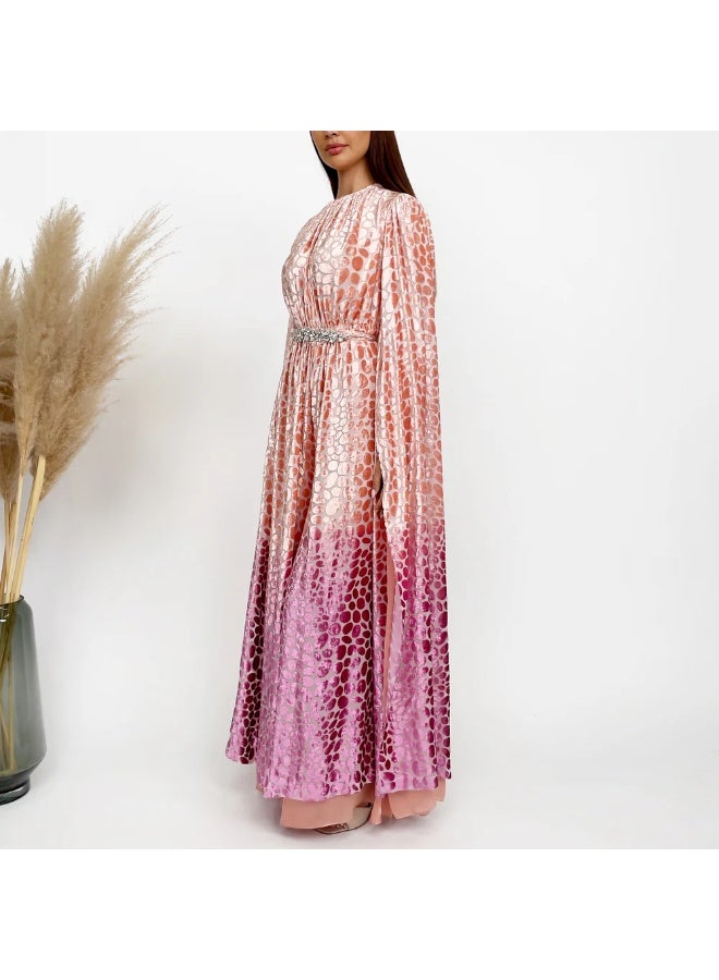 QABEELA RAM24 OMBRÉ PEACH PINK DEVORÉ JUMPSUIT - Image 3